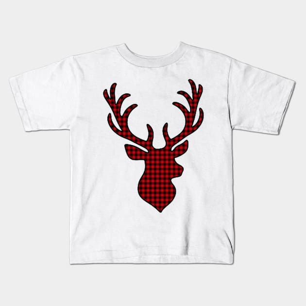 Plaid Deer Silhouette Kids T-Shirt by TripleTreeAdv